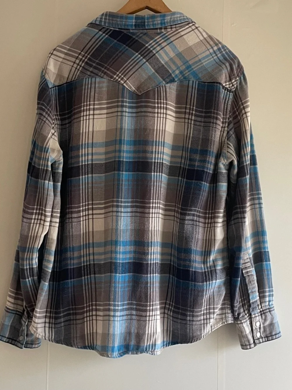 LEVI’S Blue & Gray Plaid Western Pearl Snap Flannel Shirt Unisex- Men’s Large